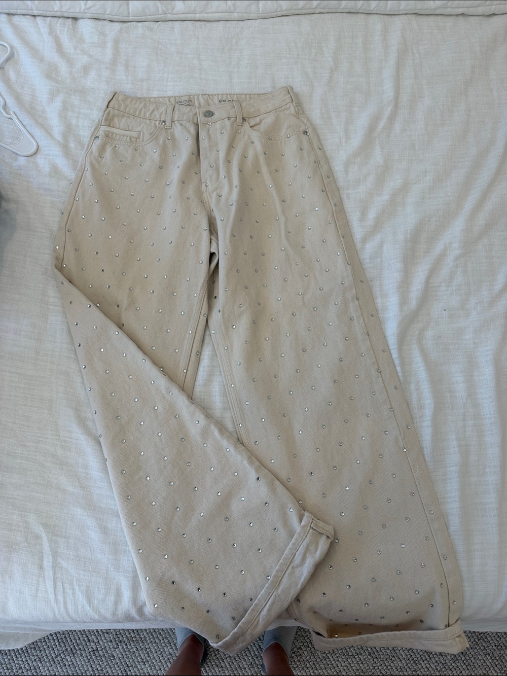 Pilcro Beige Embellished High-Rise Jeans